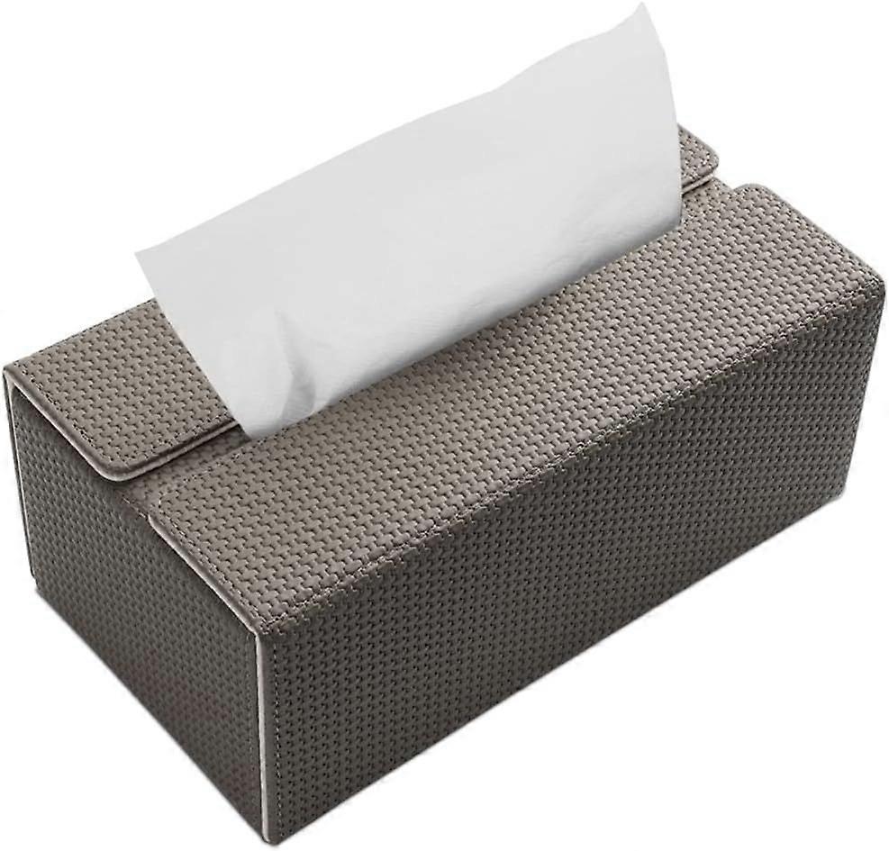 Rectangular Leather Tissue Box Tissue Box for Home Car (Grey+White Woven Pattern)