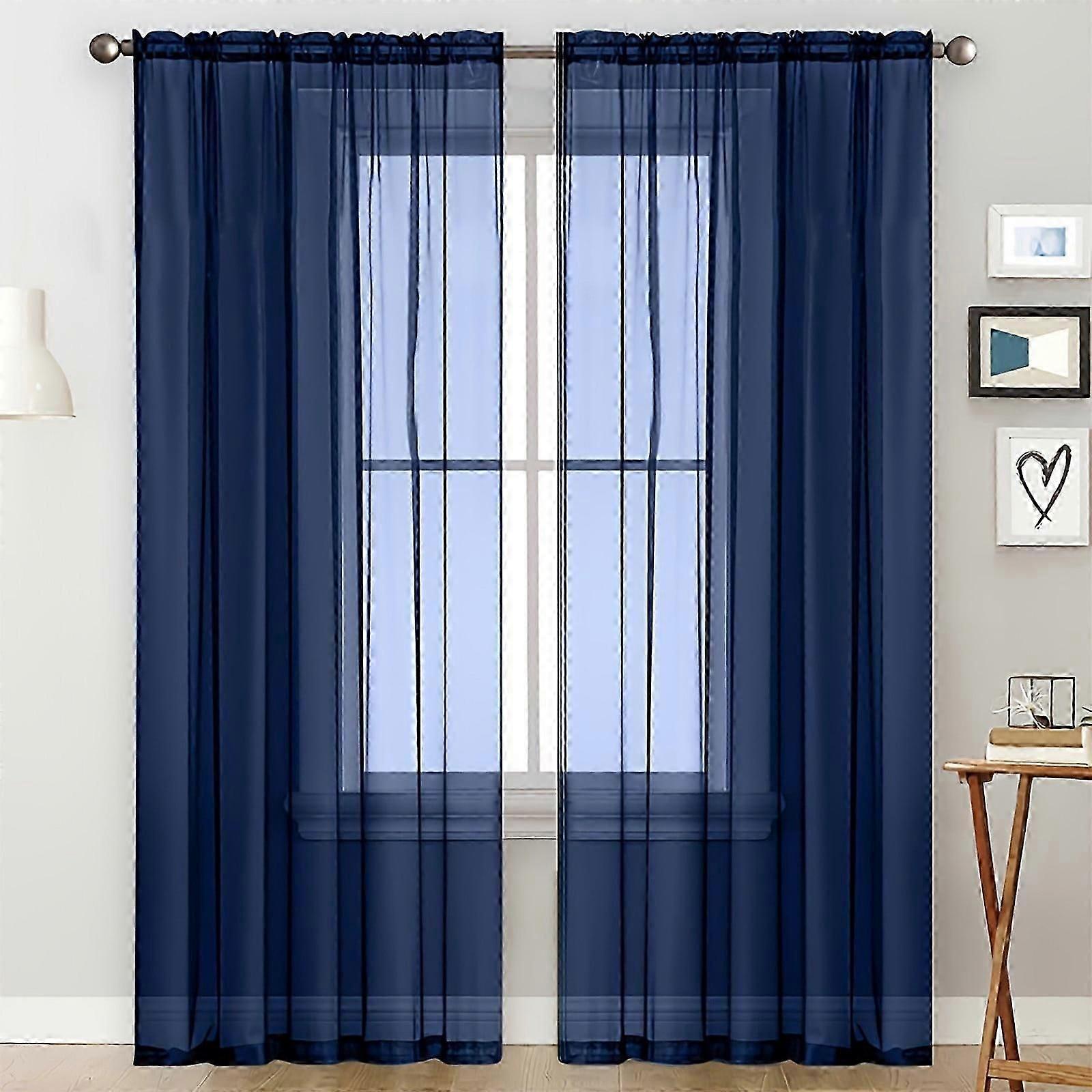 Solid Color Semi-Sheer Polyester Curtains, Rod Pocket Window Drapes for Privacy & Light Filtering