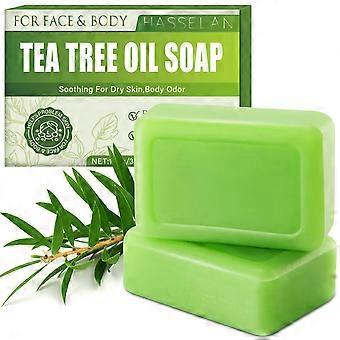 Tea Tree-oljetvål 2-pack, 95 g djuprengörande portvål för ansikte och kropp, lugnande för torr hud, unisex daglig användning