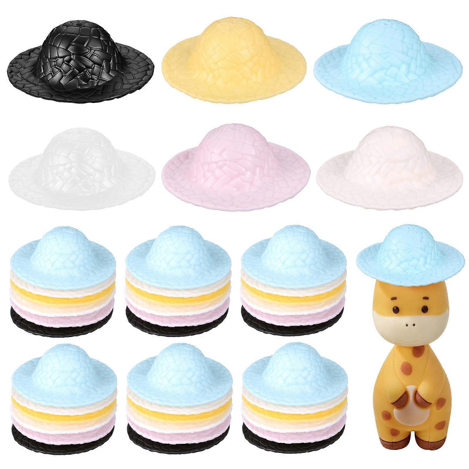 Mini Imitated Straw Hat Plastic Prop for Decoration 60Pcs Bundle