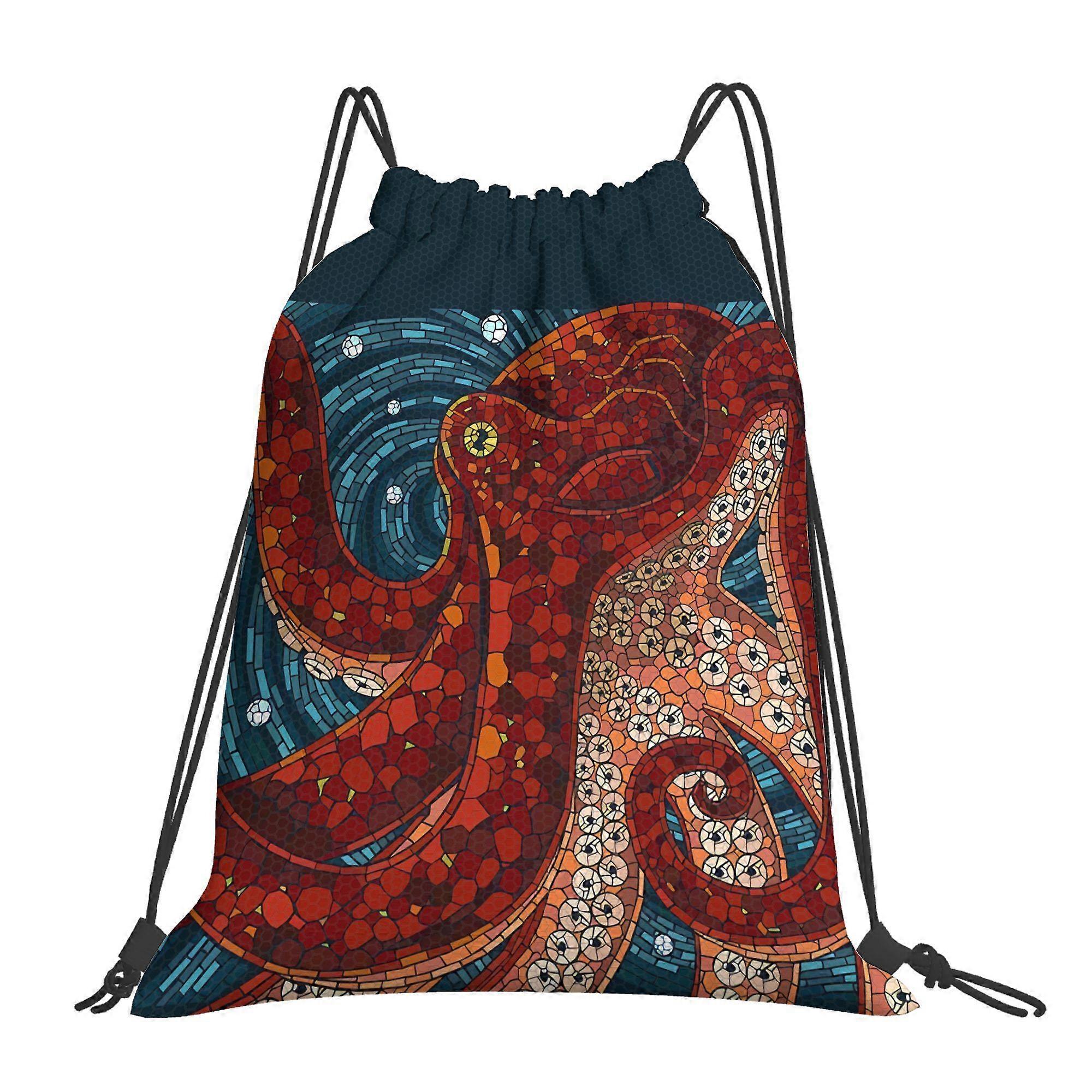 2D Flat Drawstring Bag, Fun Red Octopus Drawstring Backpack-Cqazw