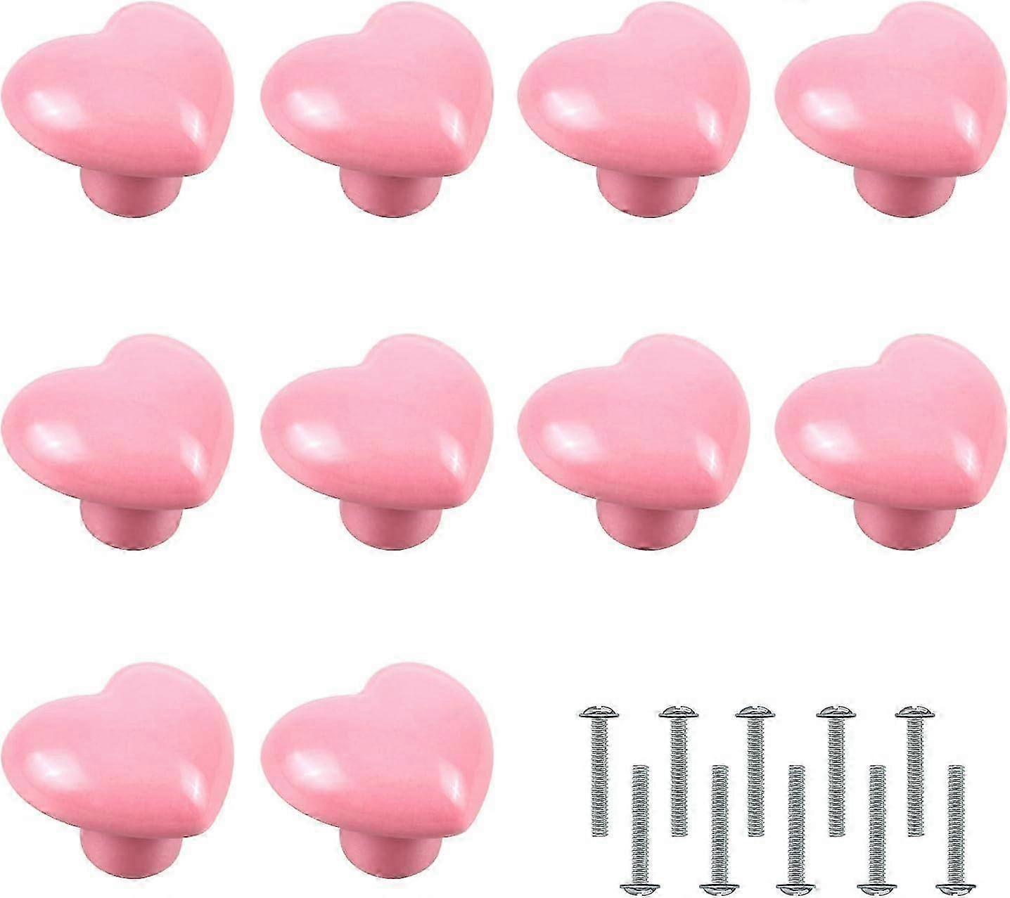 10 Pieces Door Knobs, Heart Shaped Handle Furniture Knobs Pink Ceramic Knobs compatible with Cabinet Cupboard Kids Room