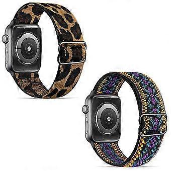 2 PCS Stretchy Solo Loop Strap Compatible with Apple Watch Bands 42mm 44mm 45mm,Adjustable Stretch Braided Elastics Weave Nylon Women Men for iWatch S