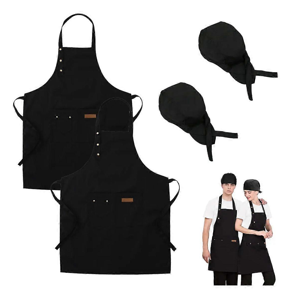 2pcs Waterproof Chef Aprons and 2pcs Chef Hats