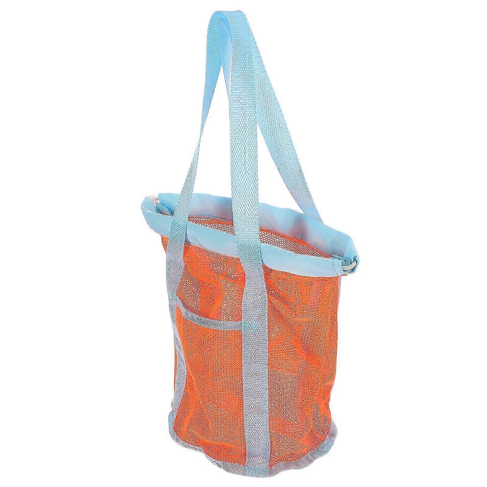 Orange Drawstring Beach Bag for Storage Breathable Mesh Material