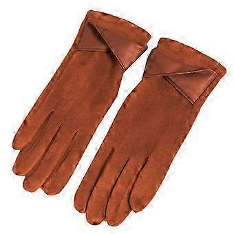 Fashionable Women's Gloves Soft Sueded Hand Gloves with Fleece Lining and Decorative Bows Winter Autumn Warm Handwear caramel color