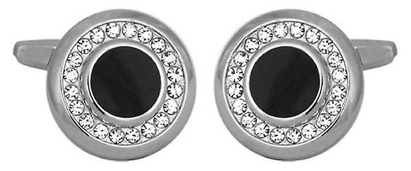 David Van Hagen Round Crystal Cufflinks - Silver/Clear/Black