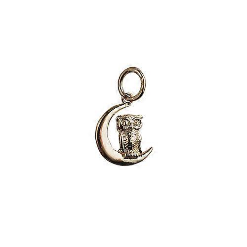 9ct Gold 16x10mm solid Owl and Moon Pendant or Charm