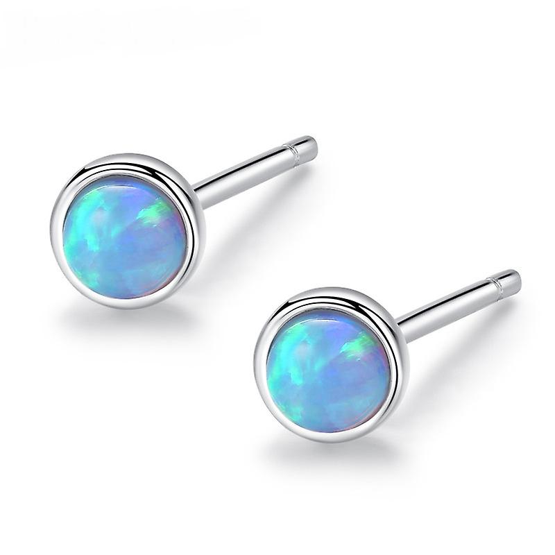 925 Sterling Silver Opal Studs Round Created Opal Swirl Design Minimalist Stud Earrings.
