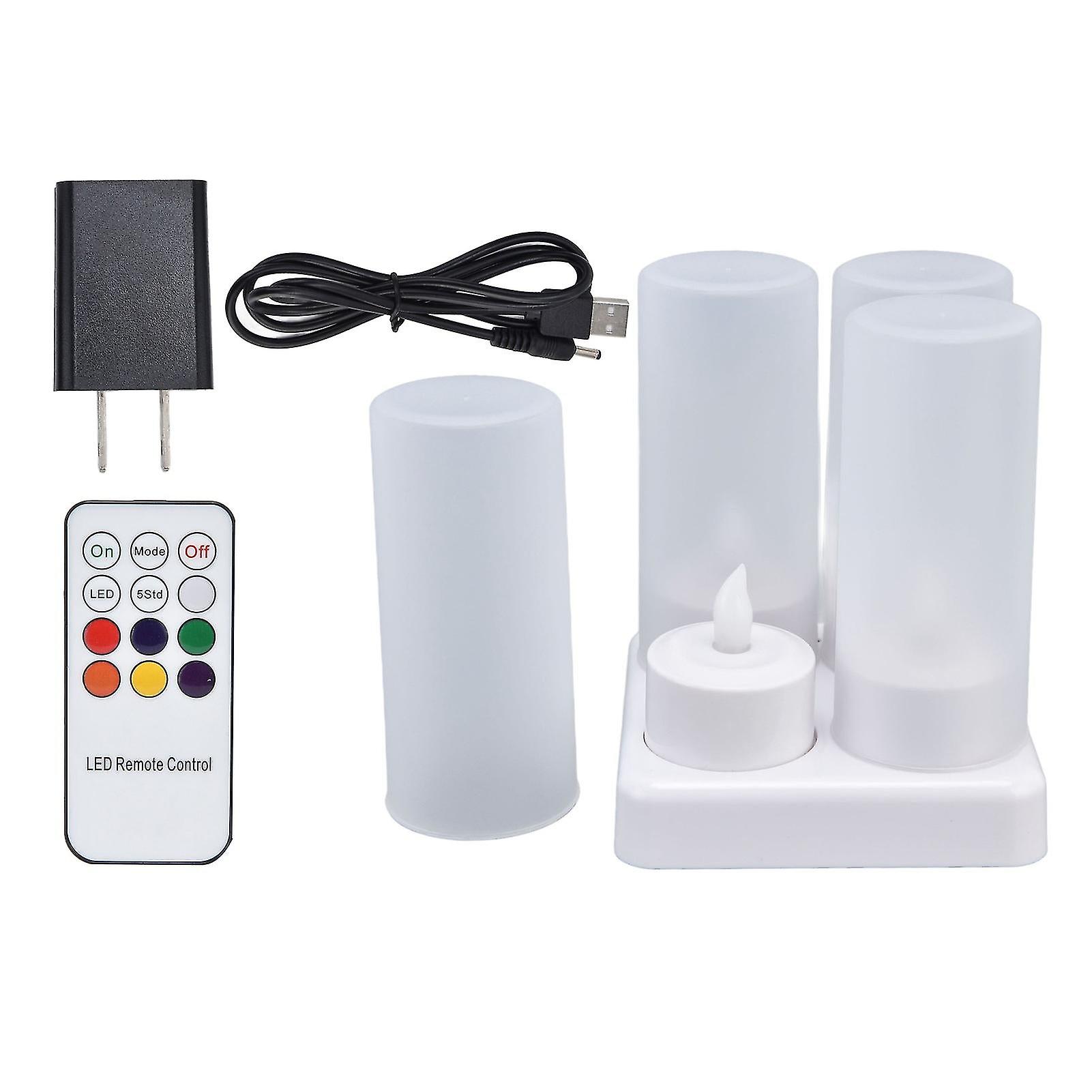 Rechargeable Led Flickering Flameless Candles Colorful Tea Light With Remote Control And Charging Base For Parties 100240vus Plug