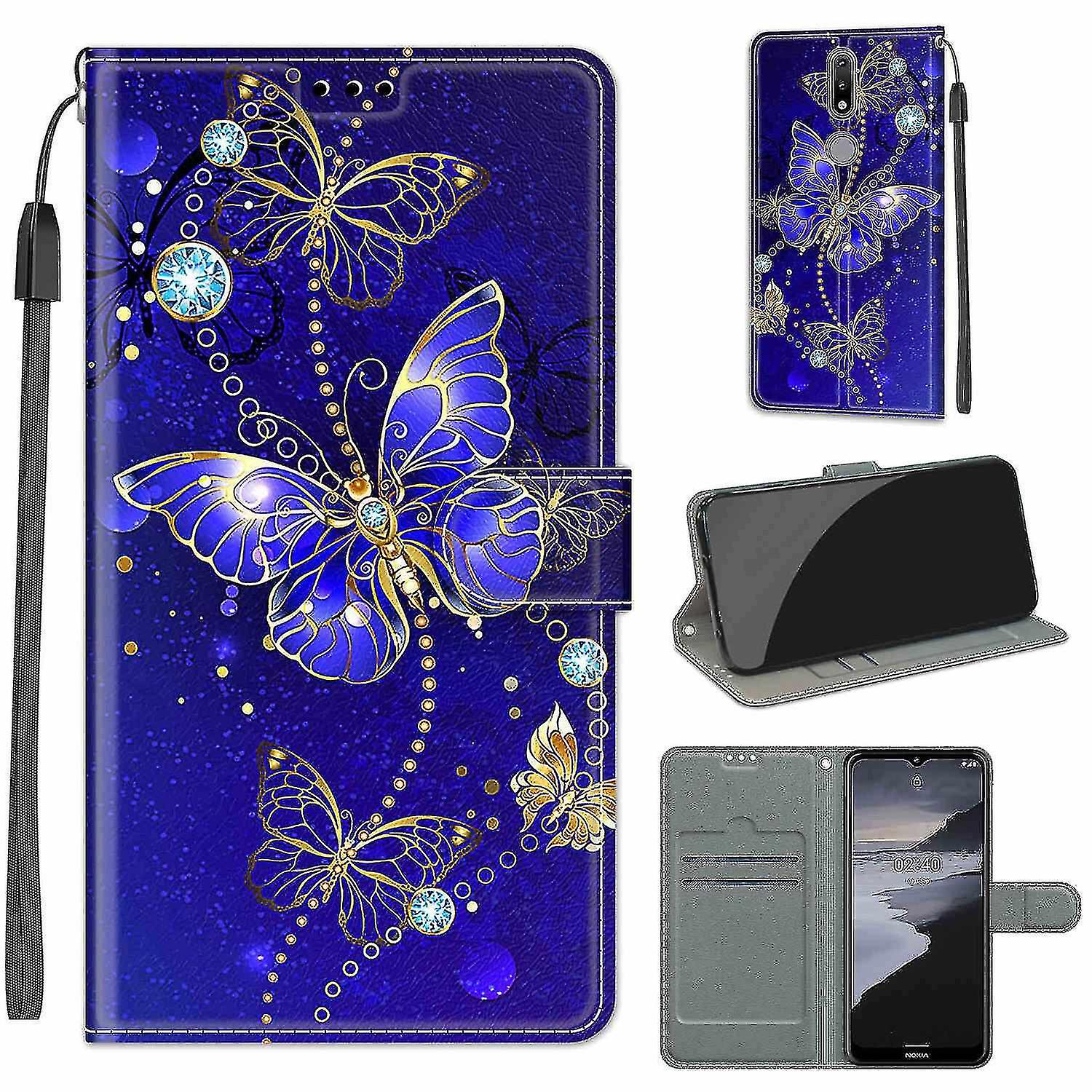 Compatible With Nokia 2.4 Blue Butterfly Magnetic Mobile Case