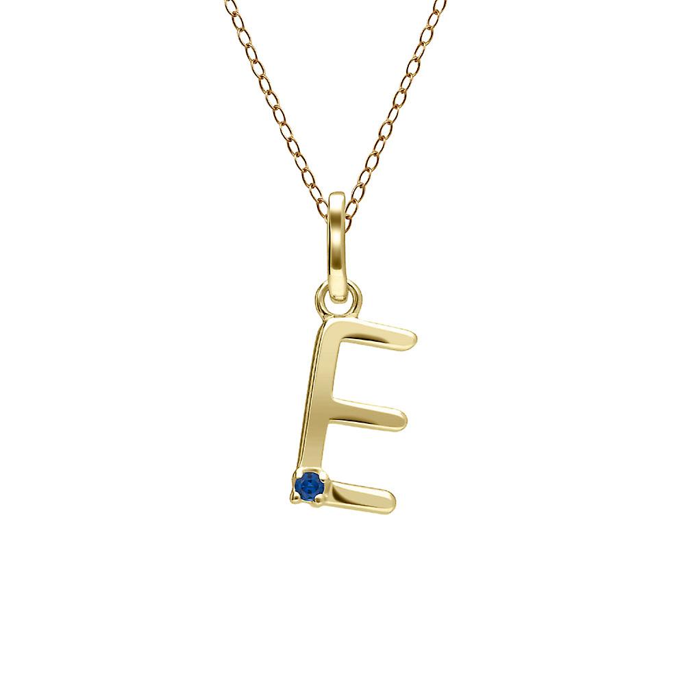 Initial E Blue Sapphire Letter Necklace in 9ct Yellow Gold