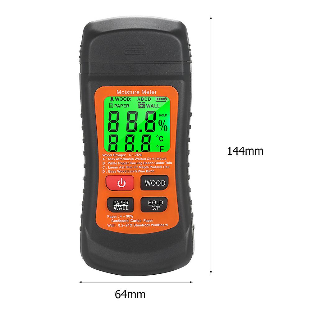 Two Pins Timber Damp Moisture Meter Detector Digital Display Cardboard Wood Paper Wall Humidity Tester Hygrometer Detector-black
