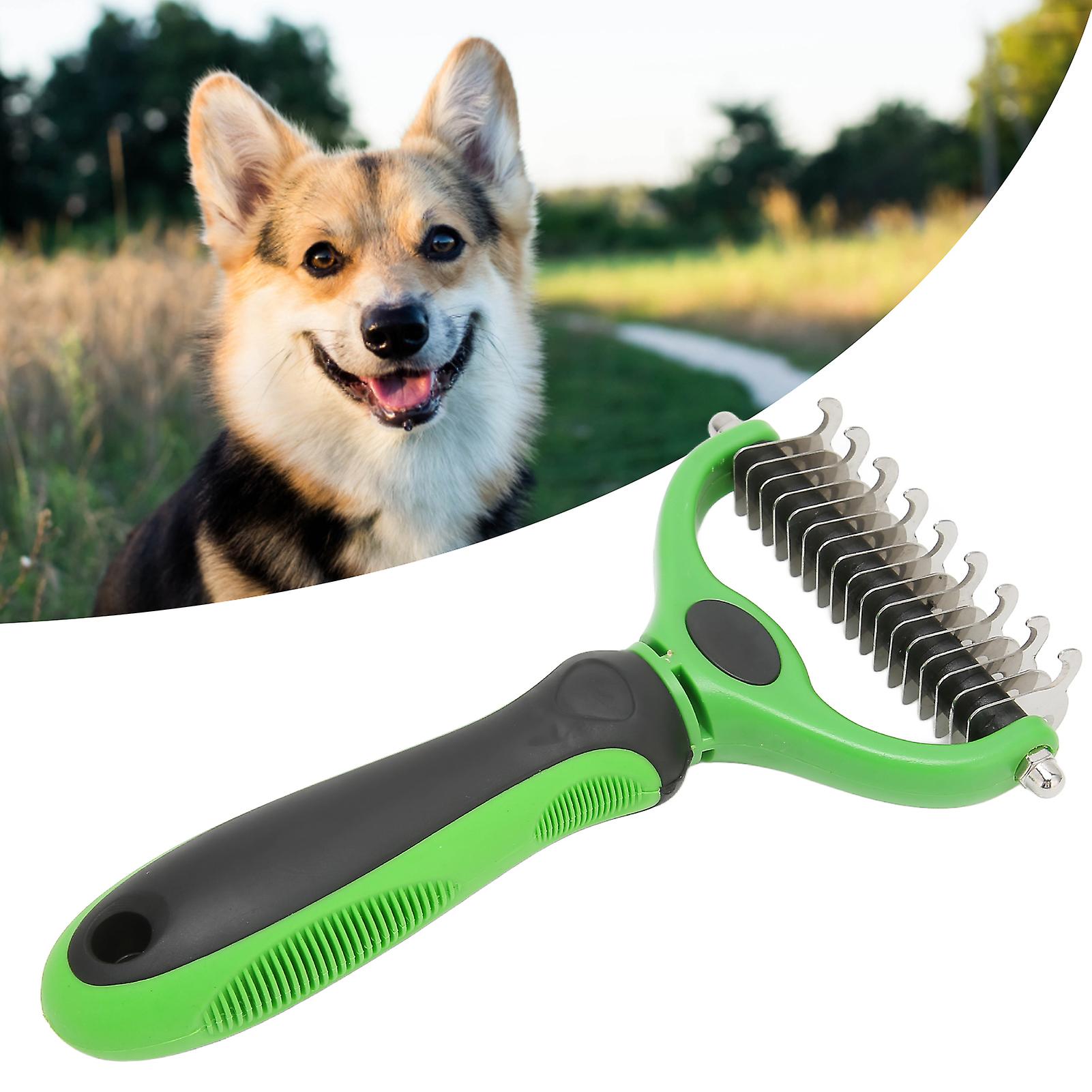 Pet Undercoat Rake Double Sided Deshedding Brush L Green Black