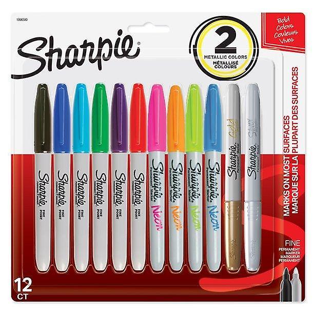 Sharpie Permanent Markers, Fine Point, Assorted Bold Colors, 12 Count