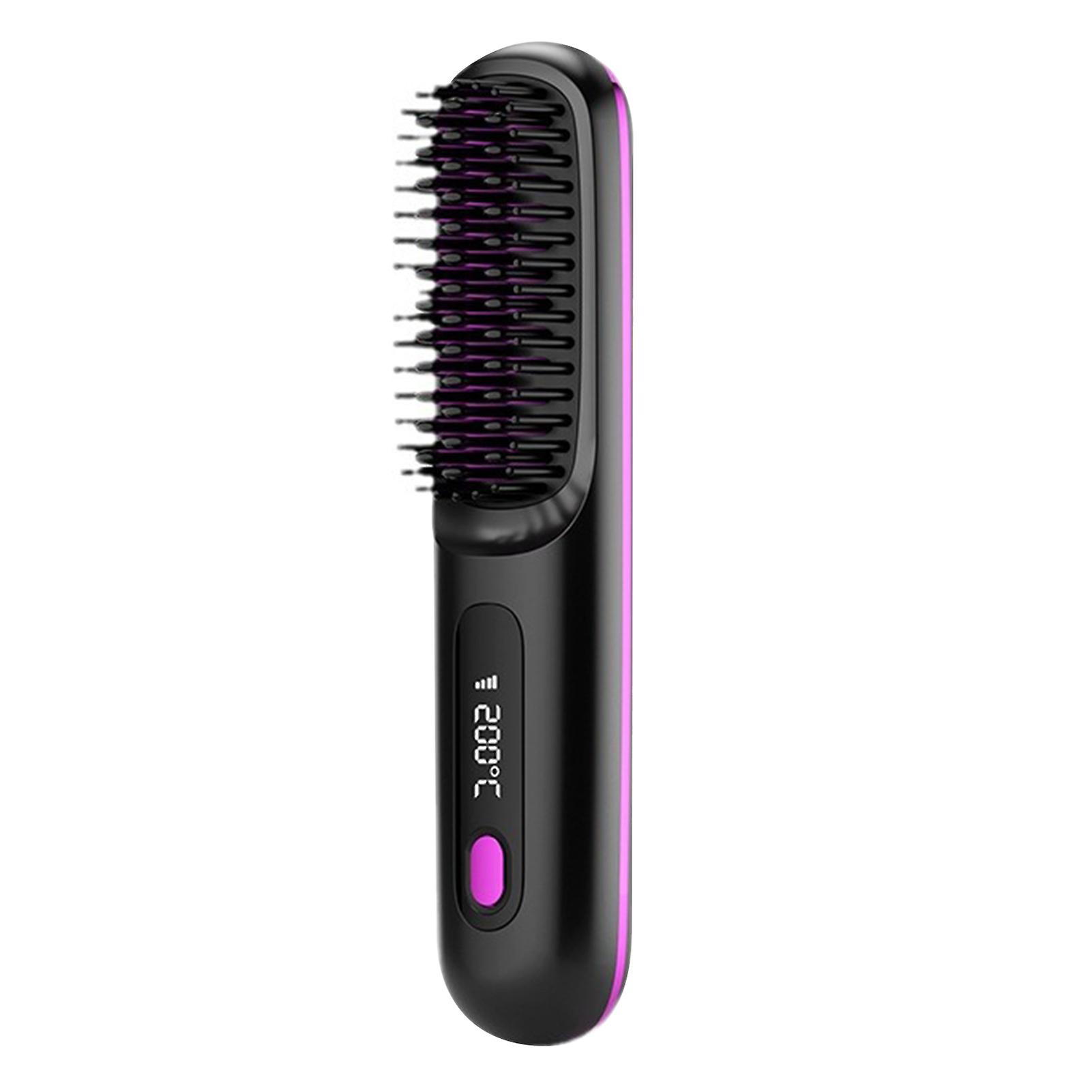 USB Heated Hair Straightening Comb with Digital Display Adjustable Temperature Portable Wireless for Travel Styling