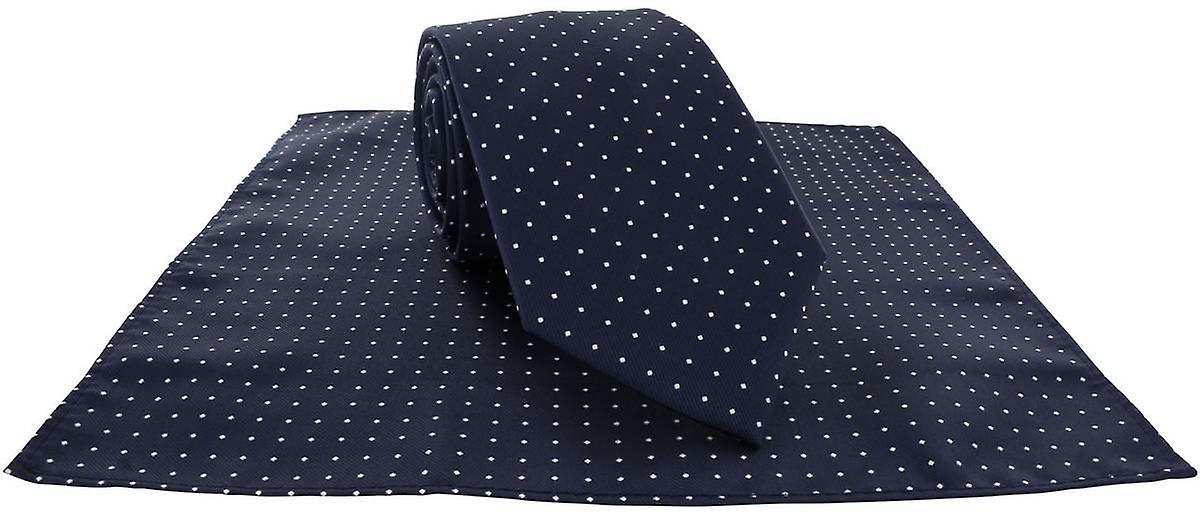 Michelsons of London Pin Dot Tie and Pocket Square Set - Navy/White