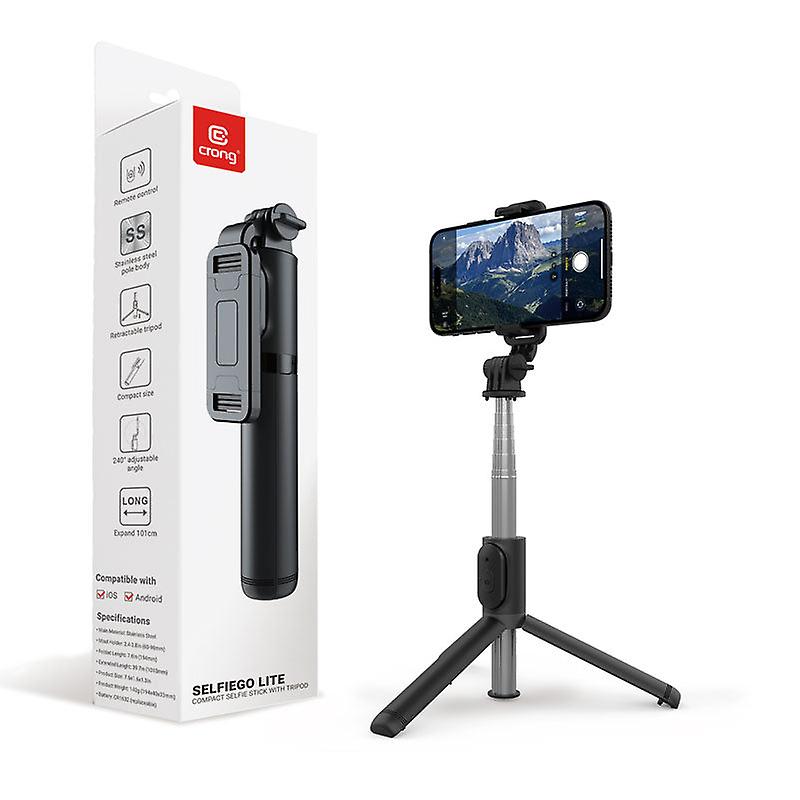 Crong SelfieGo Lite - Kompaktes Bluetooth-Selfie-Stick-Stativ (Schwarz)