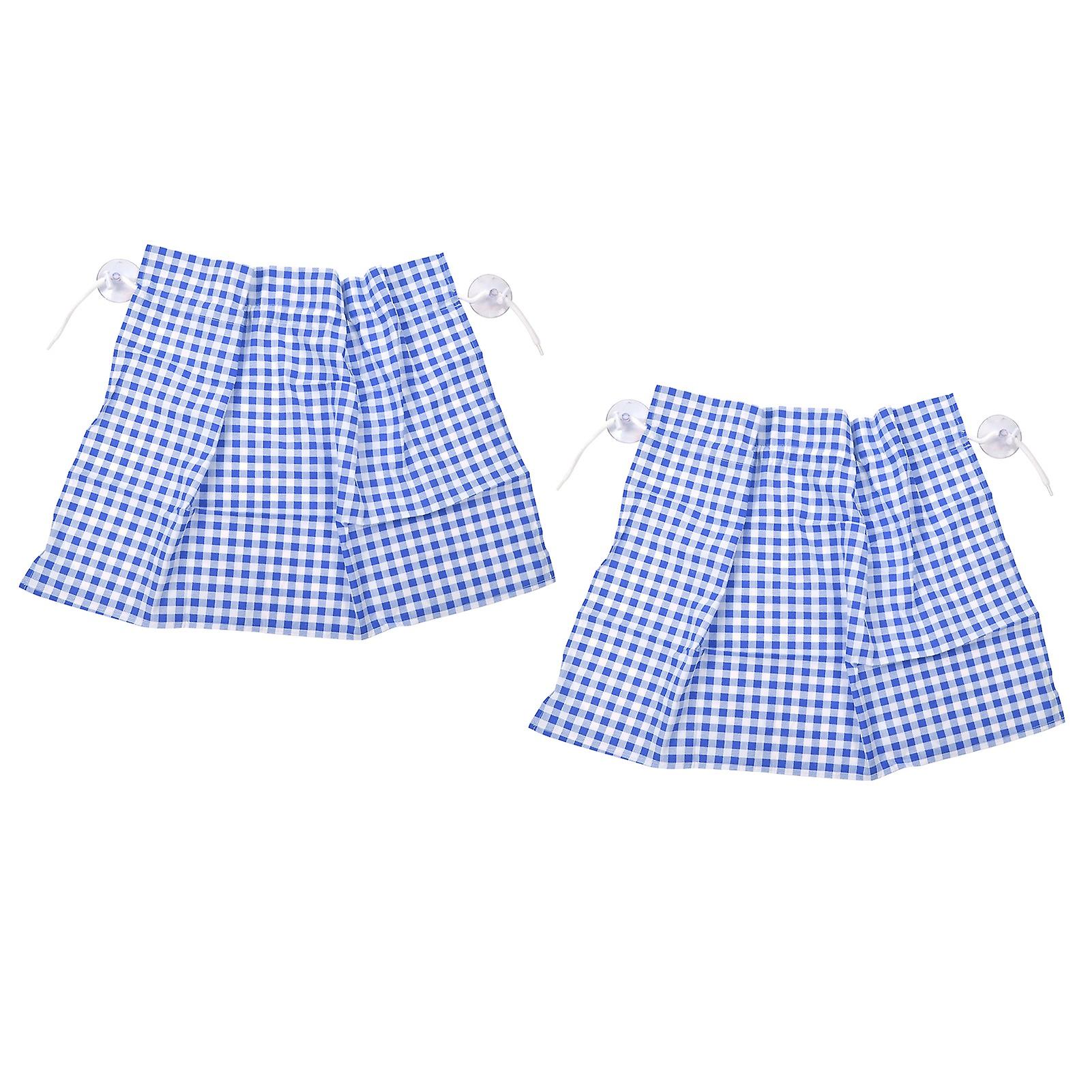 2Pcs Grid Design Anti Ultraviolet Car Curtain Side Car Window Sun Shade with Suction CupBlue Grid