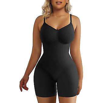 Women's Shapewear Bodysuit Tummy Control Body Shaper Seamless Sculpting Snatched Waist Body Suit Black Mid Thigh