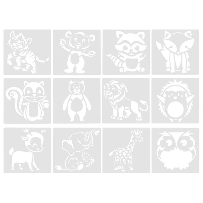 12pcs Cartoon Animal Stencils