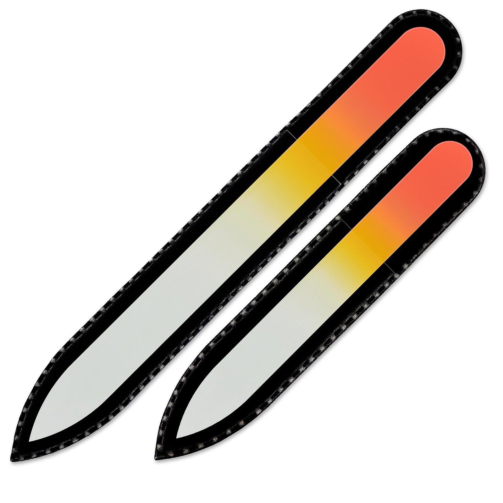 Set of 2 Rainbow Crystal Nail Files, Hand made of Czech tempered glass R-MS5 - Orange Yellow