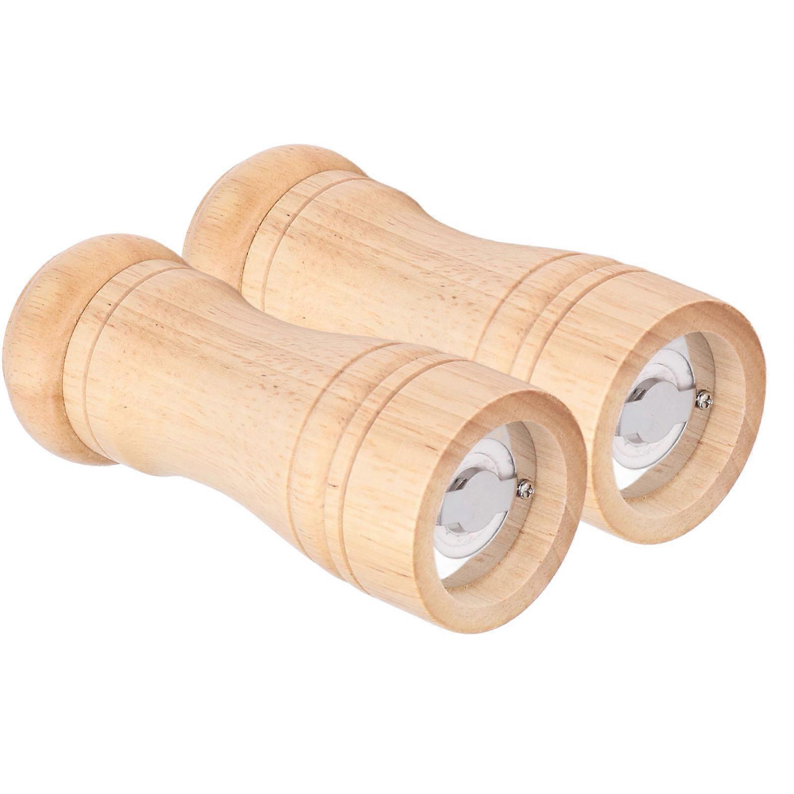 2pcs Oak Wood Salt & Pepper Grinder Set, Adjustable 14.5cm Height