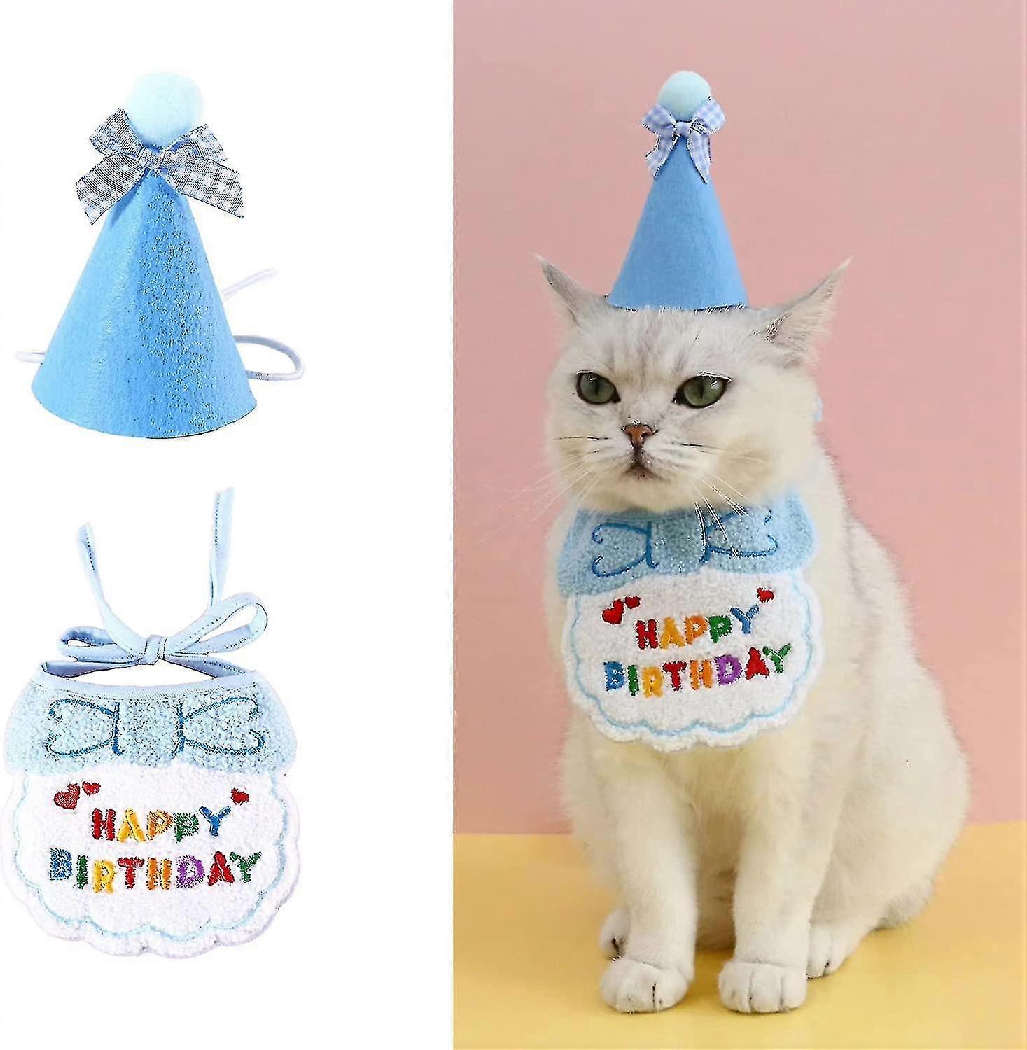 Pet Cat Dog Happy Birthday Bib And Party Hat Mini Doggy Cat