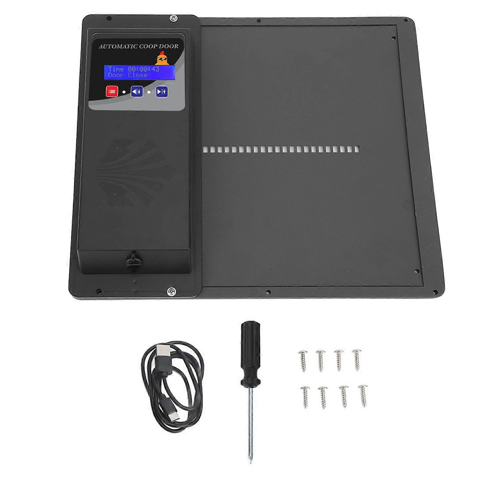 Poultry Coop Door with Timer LED Display Programmable Automatic Chicken Coop Door Opener Horizontal Opening for Chickens Ducks Goose Black NO.6376