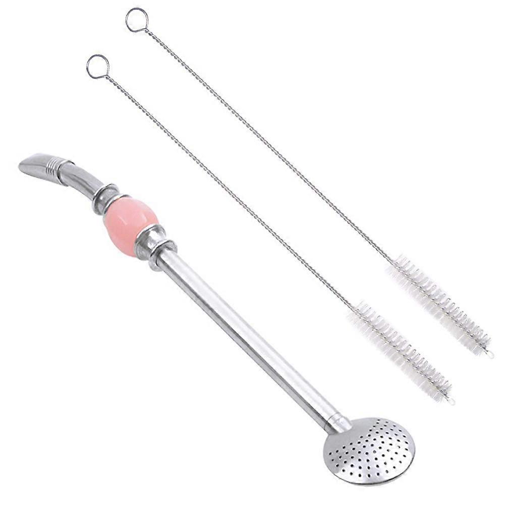 Gourd Drinking Filter Straw 304 Food-Grade 18/8 Stainless Steel Removable Filter Head with 2 Cleaning Brushes - 8.3" Long (Random Color)