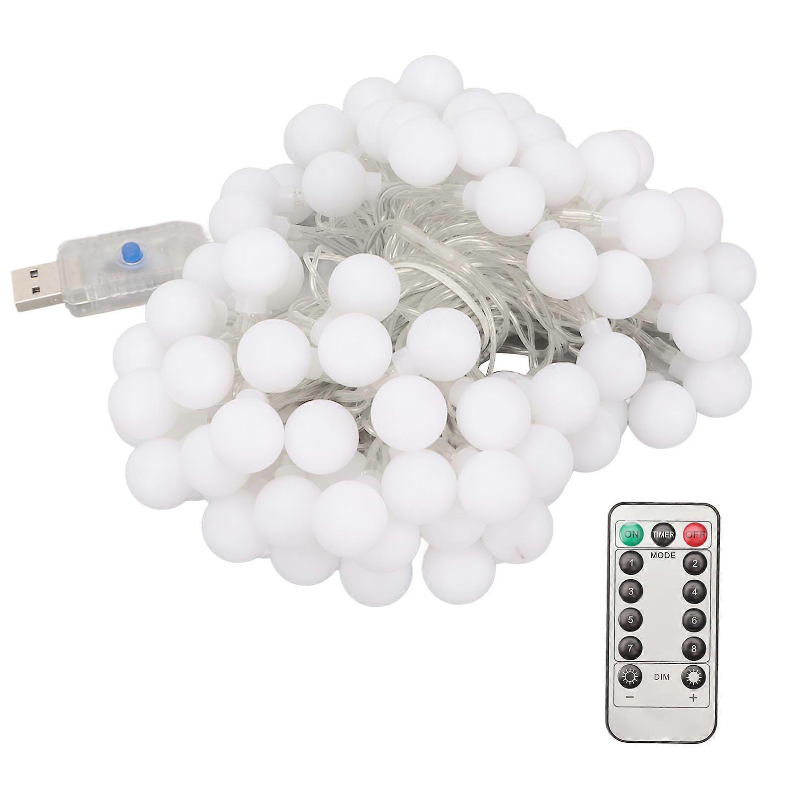 LED Ball String Lights USB Interface 8 Light Modes Warm White Light Waterproof Ball String Lamp with Remote Control