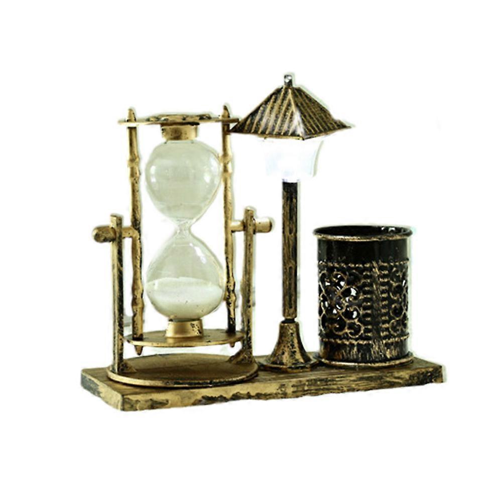 Retro Pen Container Creative Night Lamp Desktop Sand Clock Ornament Creative Pen Container for Home (Coffee)