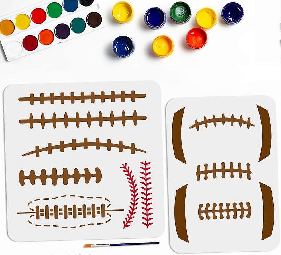 2pcs Football Sewing Thread Stencil 11.811.8/11.78.3inch Large Baseball Thread Painting Stencils with Paint Brush Sports Ball Drawing Template for Woo
