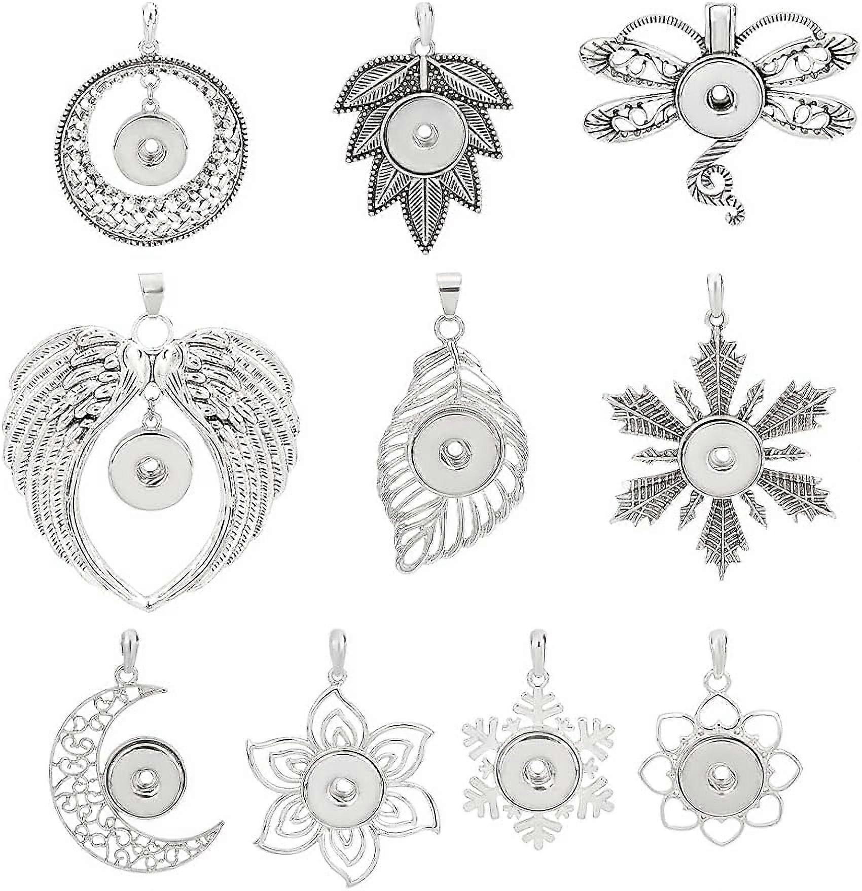 10Pcs Snap Buttons Necklace Pendant Charms Maple Leaf Wing Snowflake Pendant