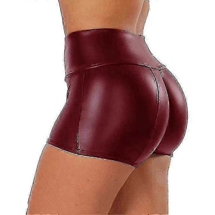 Kadın Esnek Suni Deri Şort, Yüksek Bel Seksi Disko Kısa Pantolon-mxbc
