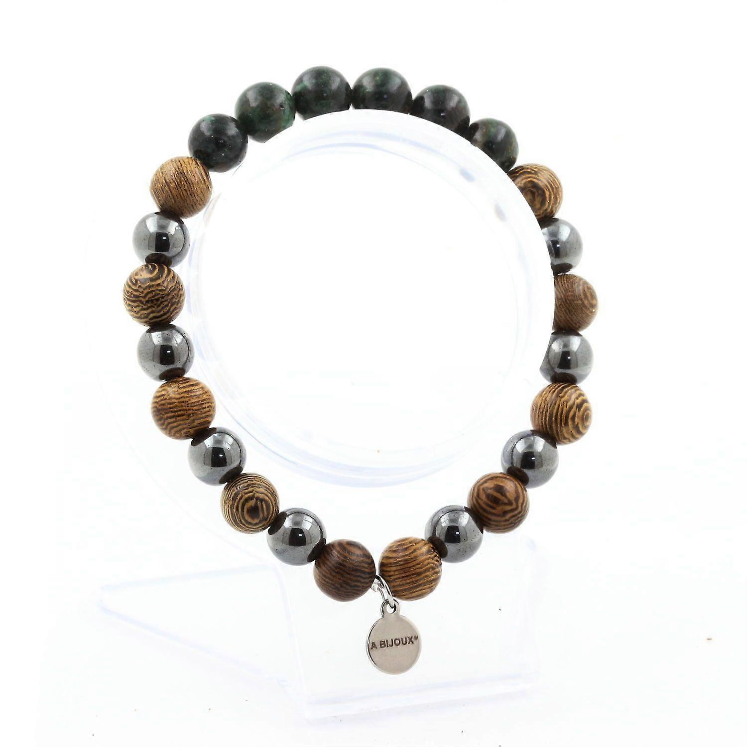 Zambian Emerald Bracelet + Hematite Beads + 8 mm wood