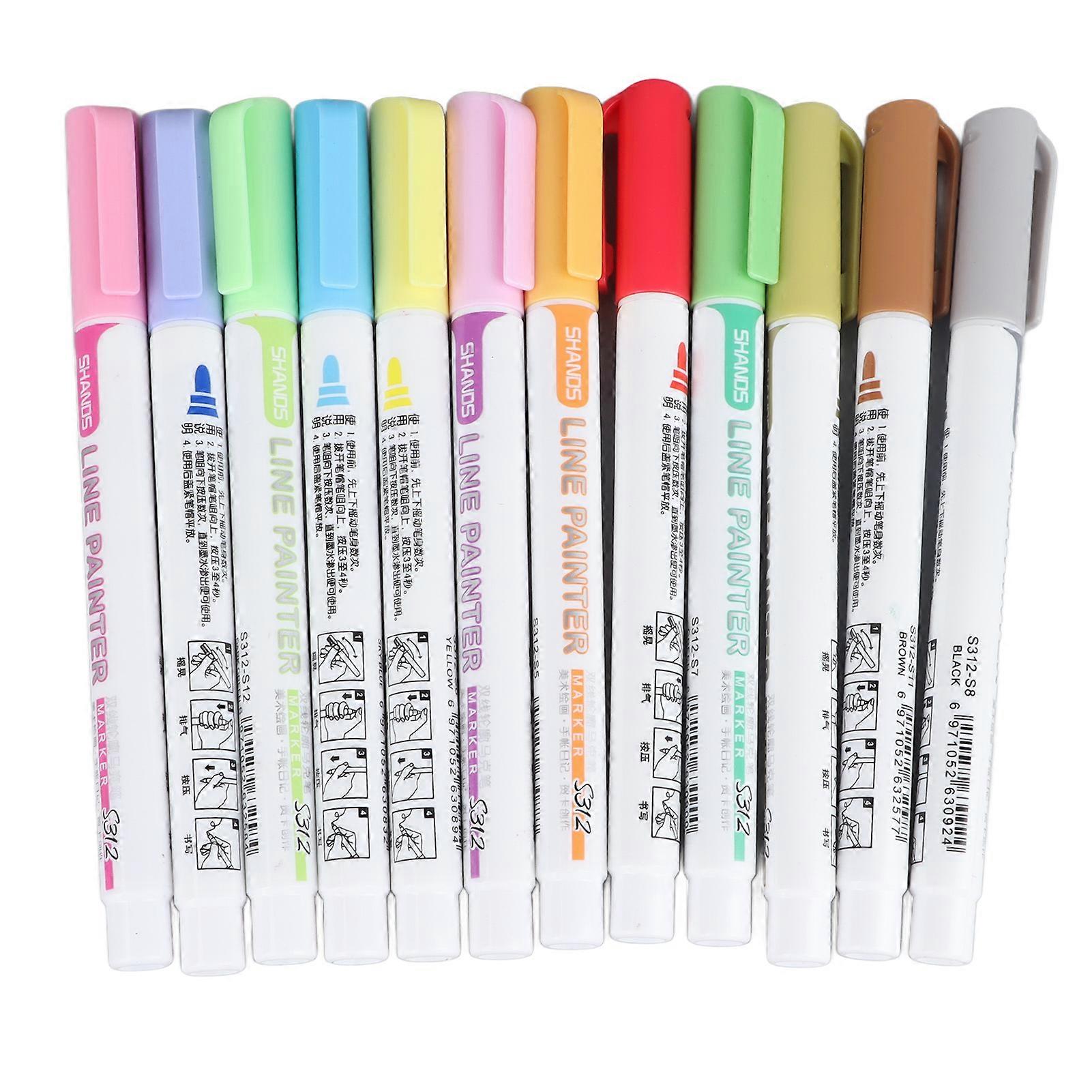 Double Line Outline Markers Pens 12 Colors Outline Pens Set for Drawing Card Making Calligraphy Journal