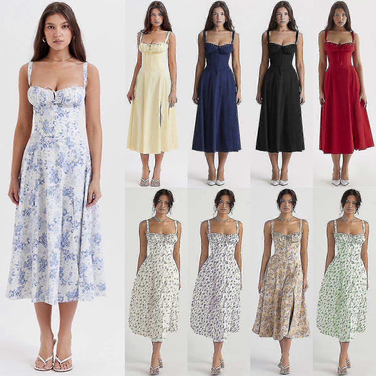 Abito bustier con stampa Carmen da donna, abito midi floreale in