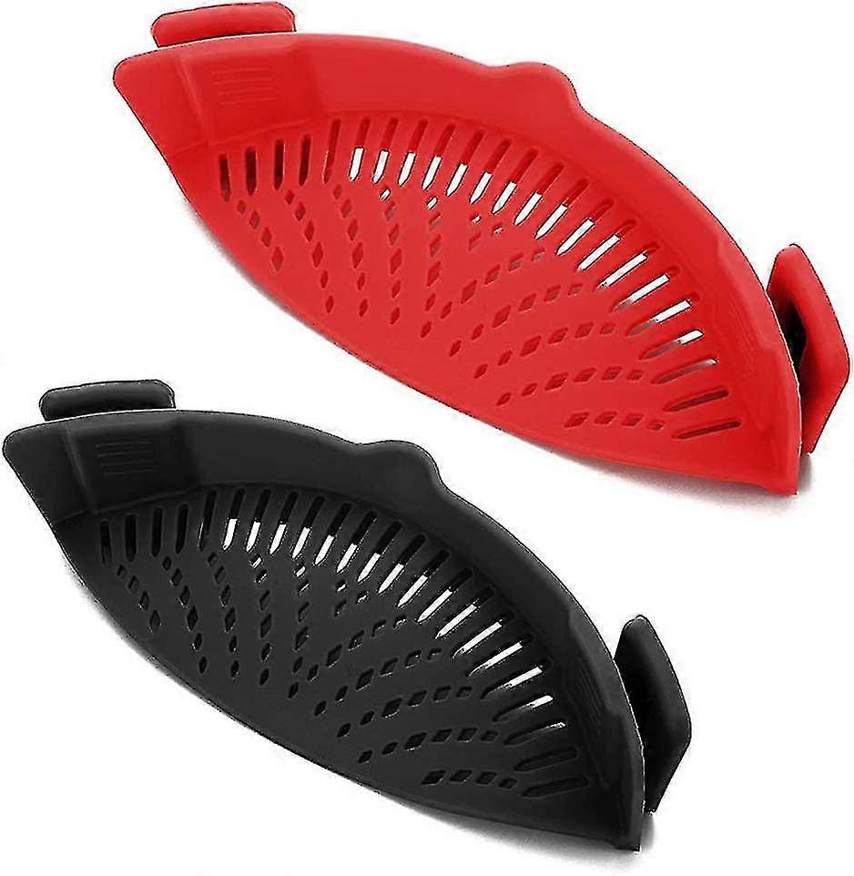 Filtro per alimenti Filtro a maglia fine 2 Pack, setaccio a setaccio per ceppi di riso a clip su scolapasta, filtro drenante in silicone resistente al calore a mani liberenero + rosso