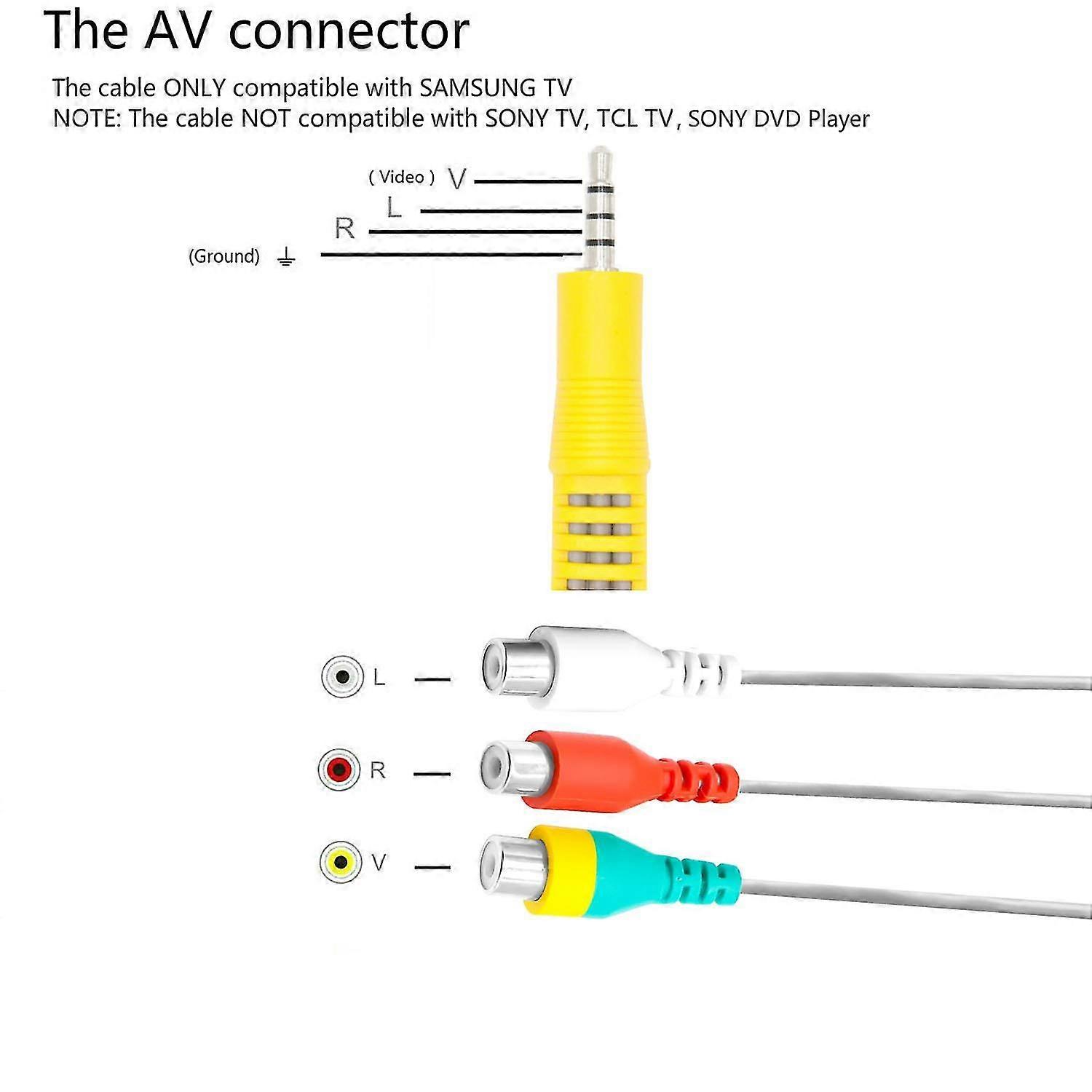 Video Av Component Adapter Cable Replacement For Samsung Tv, 3 Rca