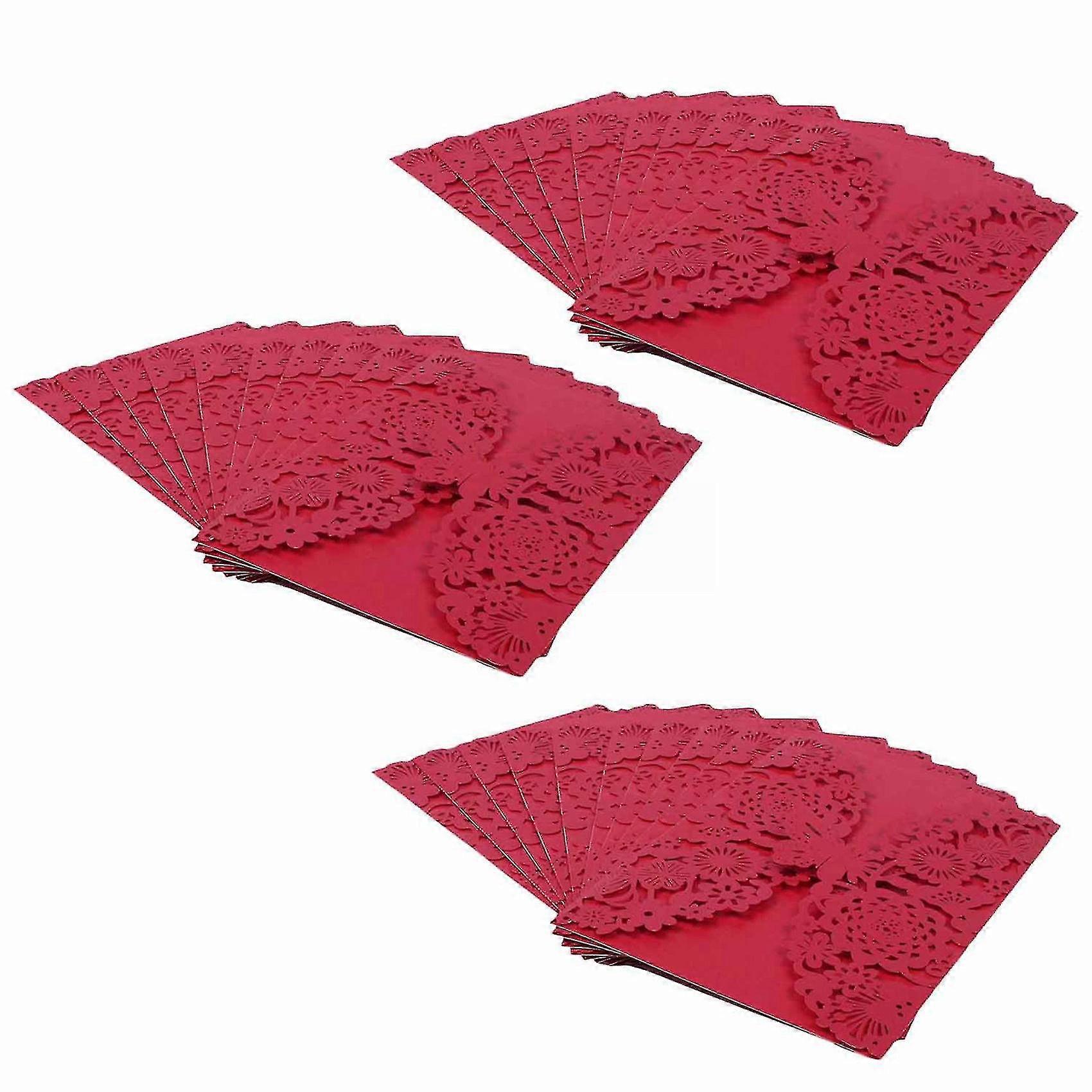 30pcs/set Carved Butterflies Invitation Card For Wedding: Red