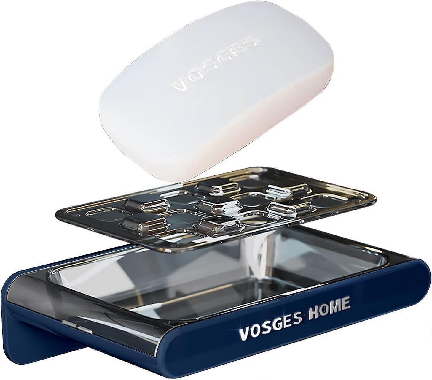 Soap Dispenser Soap Dish Rack, No Drilling,W/ Drain Function (Blue)