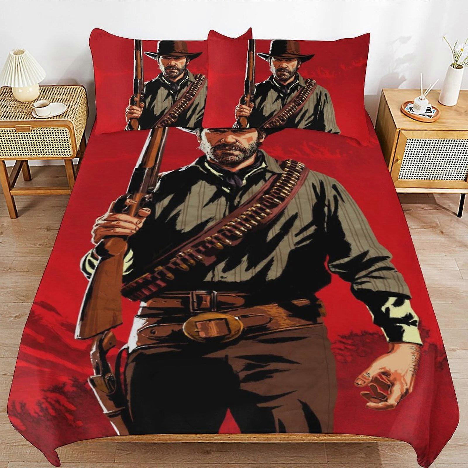 Bedding set GD311 Red Dead Redemption Comforter Set 3 Pieces Quilt Cover Set Soft Bedding Sets for All Seasons (1 Comforter 2 Pillowcases) HZ311