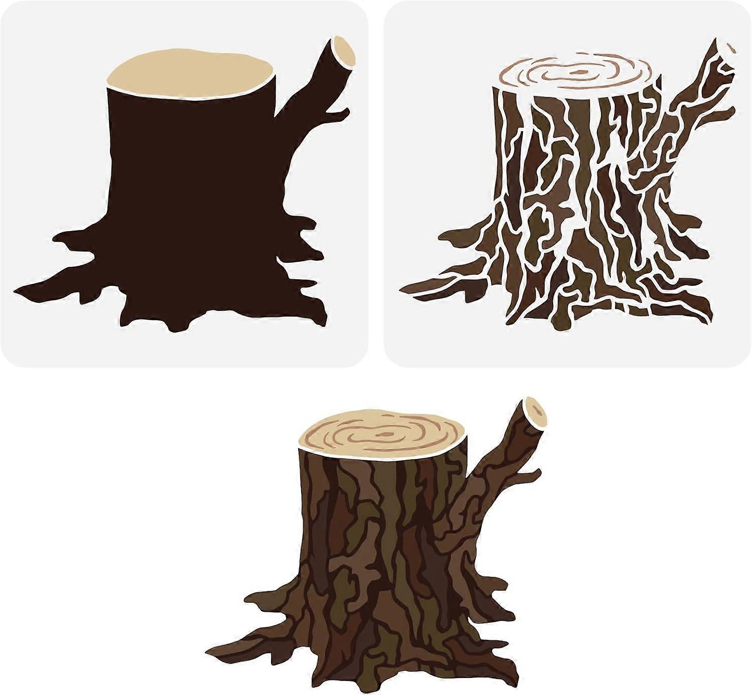 2 Pcs Layered Tree Stump Stencil 11.8x11.8 inch Tree Rings Stencil Template Plastic Old Tree Stump Pattern Painting Stencil Reusable DIY Art and Craft