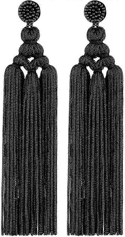 Boucles d’oreilles Tassel Long Woven Earrings Big Boho Statement Tassel Layer Dangle Earrings pour femmes filles, Large Bohemian Thread Fringe Layered Chandelier Drop Earr
