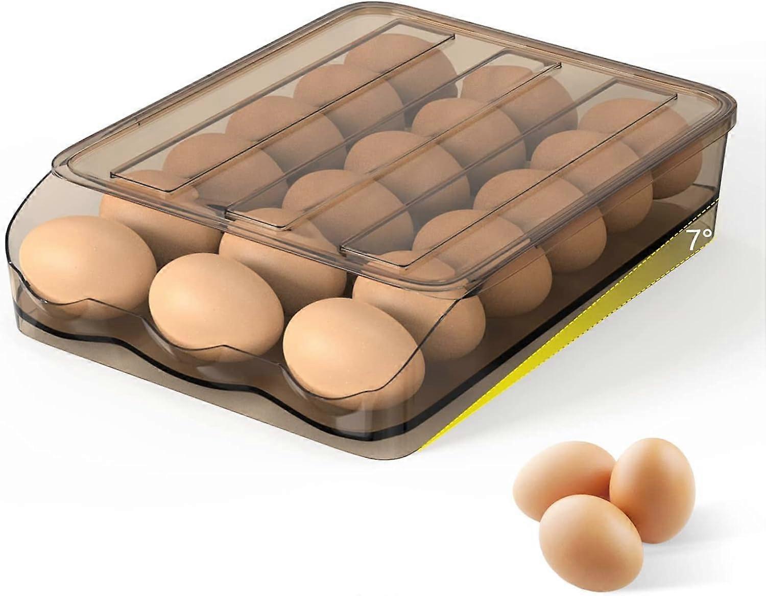 Egg Box Fridge Storage with Lid 18 Eggs with Tilt Angle Automatic Filling