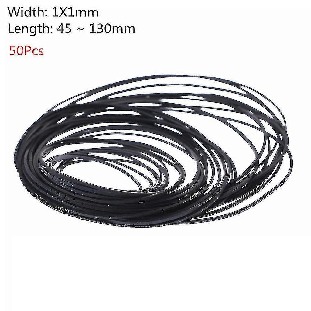 50pcs/bag 1mm Universal Mix Cassette Tape Machine Belts Assorted Common Flat Rubber Belt 45-130mm For Recorders Walkman Dvd