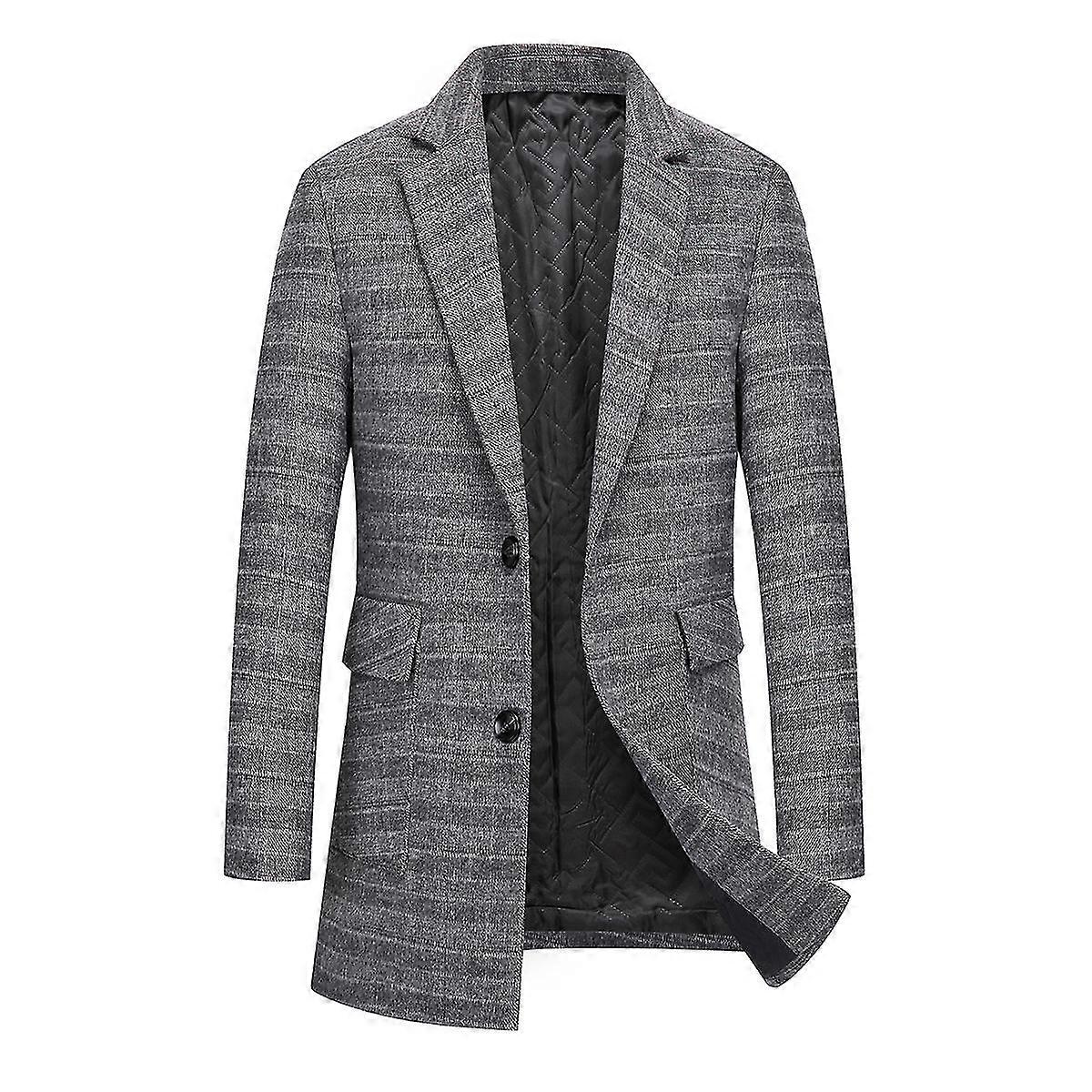 Men'S Casual Single-Breasted Plaid Mid-Length   Overcoat