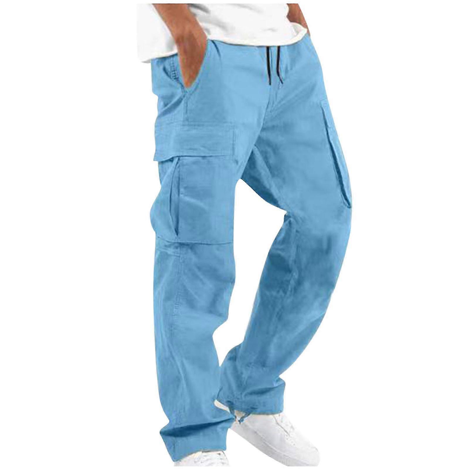 Men Solid Casual Multiple Pockets Outdoor Straight Type Fitness Pants Cargo Pants Trousers