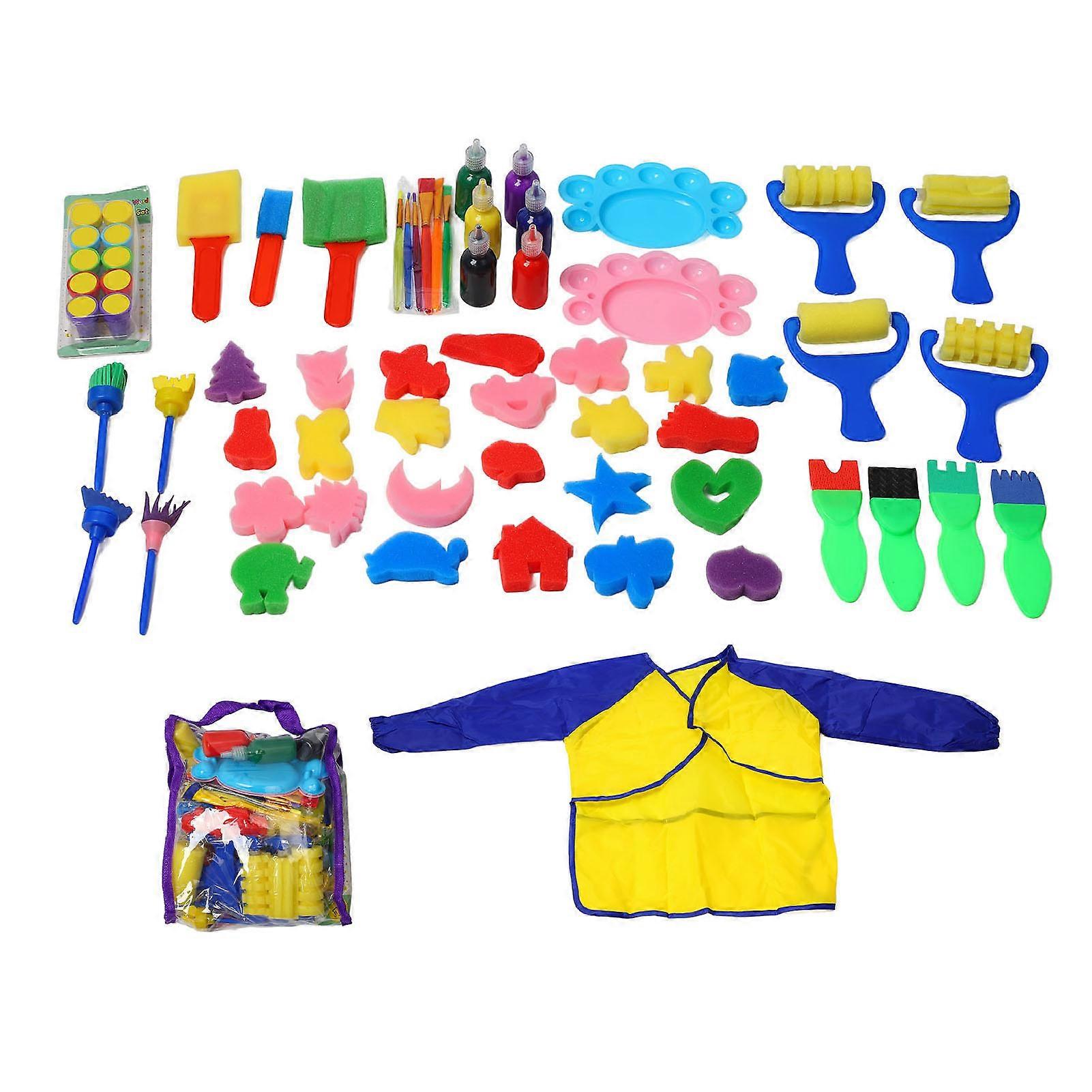 64pcs Washable Finger Paint Set DIY Hand Muscle Training Color Discrimination Paint Brushes Sponge Kit for Early Learning